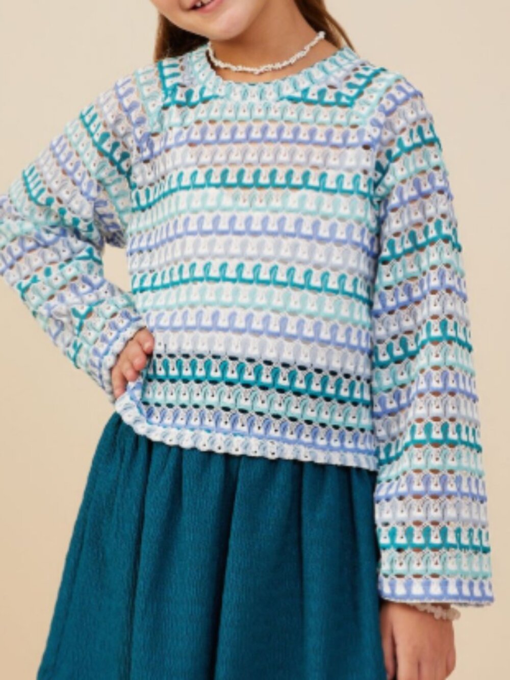 Girls Multicolor Loose Knit Relaxed Top
